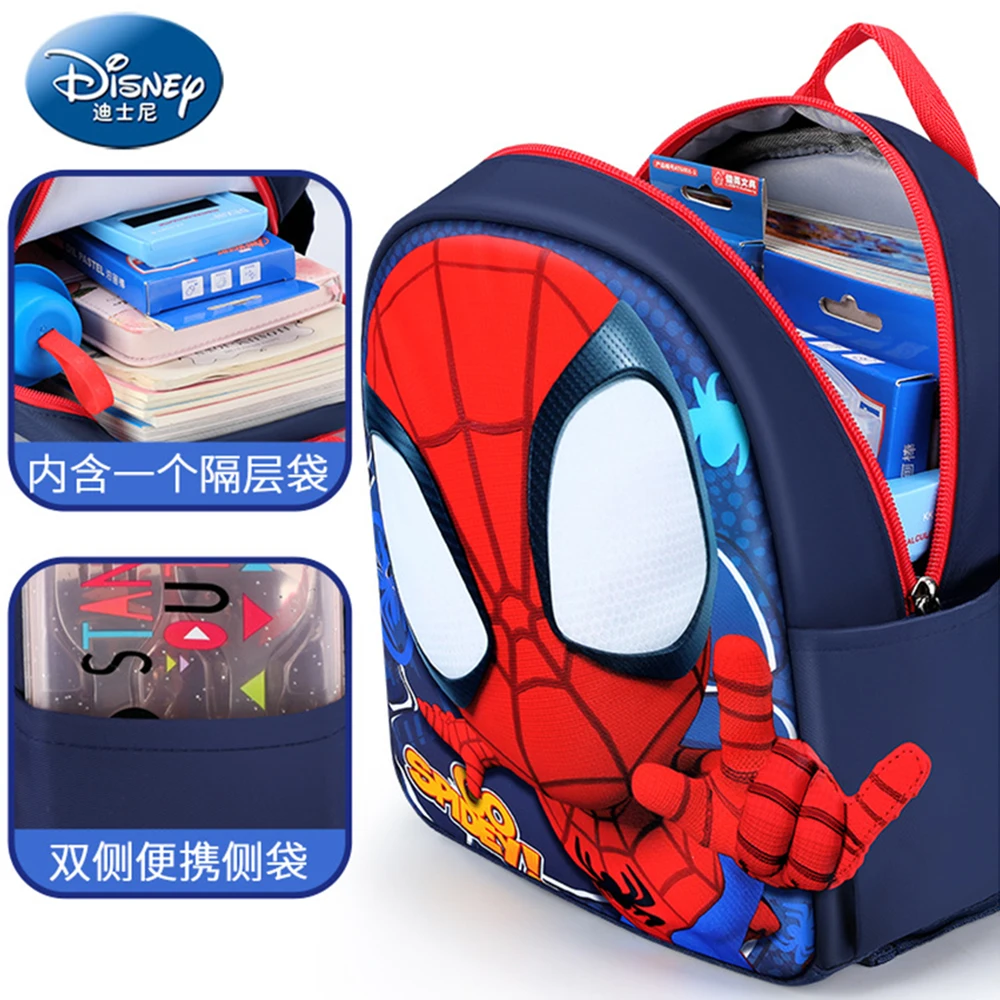 Disney 3D Spider Man Backpack for Children Cartoon Kindergarten Schoolbag Kids Cute Baby Ultra Light Waterproof Toy Storage Bags