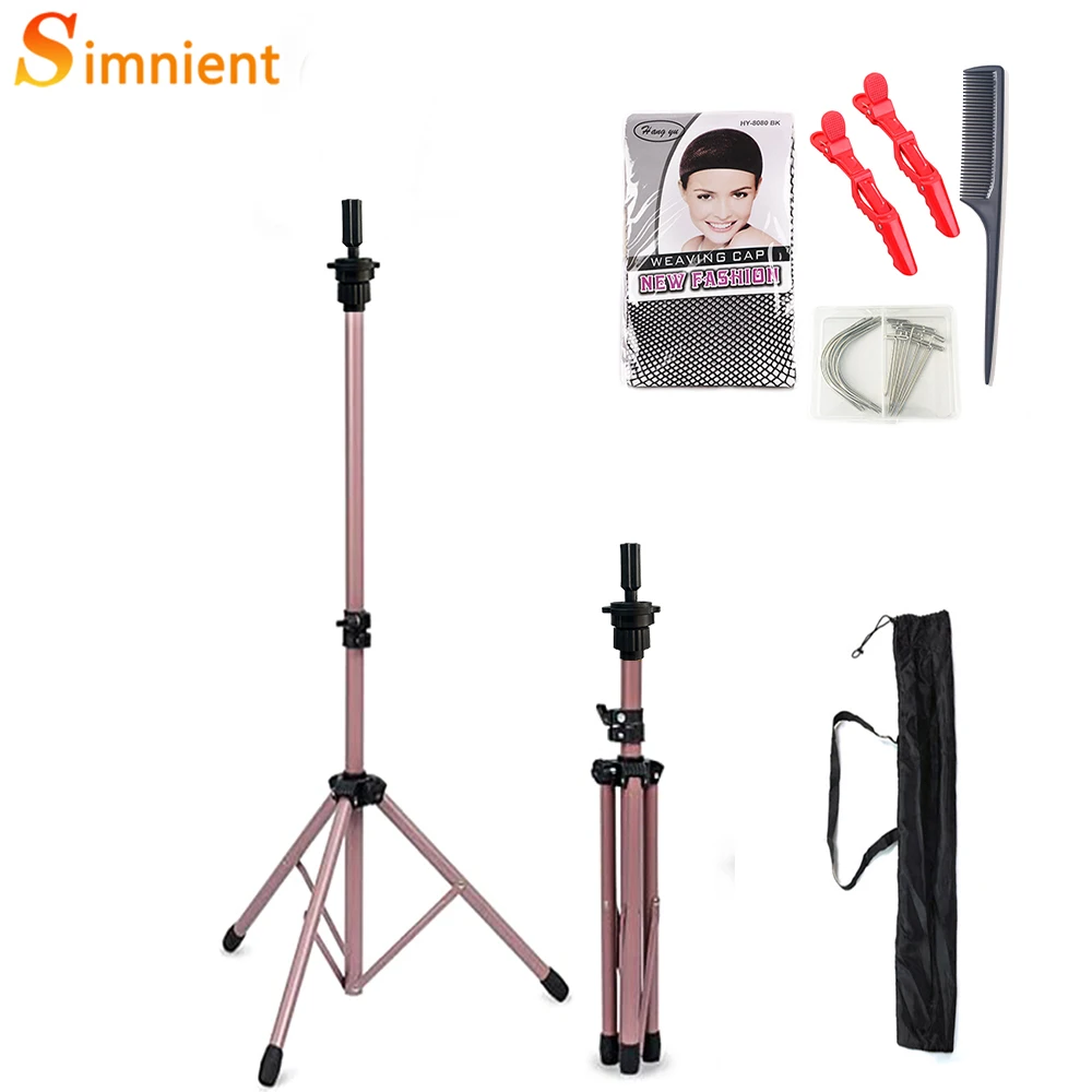 Wig Stand Tripod Mannequin Head Stand Adjustable Holder For Cosmetology Hairdressing Training With Caps T/C-Pins Comb Hair Clip