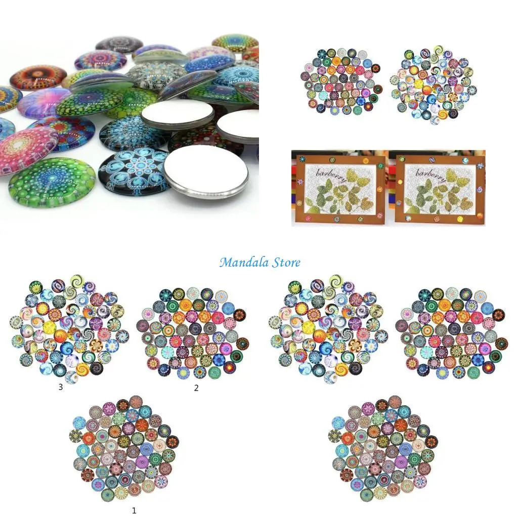 

U2JC 100Pcs Glass Cabochons 12mm Printed Glass Dome Cabochons Round Tiles Set