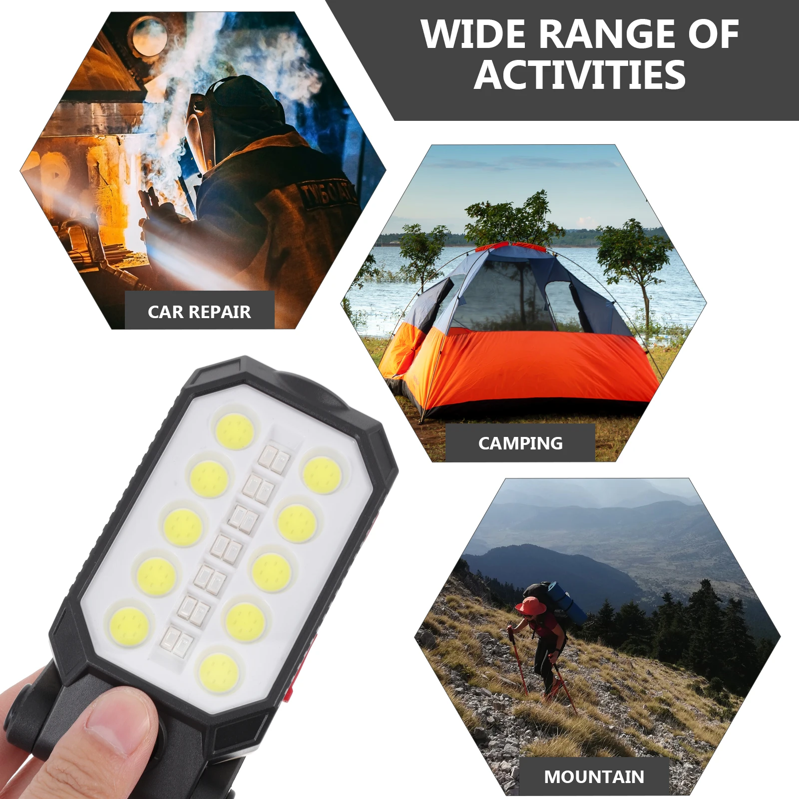 

USB Rechargeable Work Light LED Camping Flashlight ABS Inspection Lamp Waterproof Dustproof Foldable Compact Car Repair Home