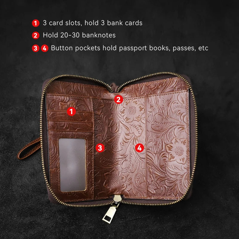 Portafoglio con pochette da uomo Casual fatto a mano in vera pelle porta carte porta passaporto portafoglio lungo portafoglio portatile con cerniera