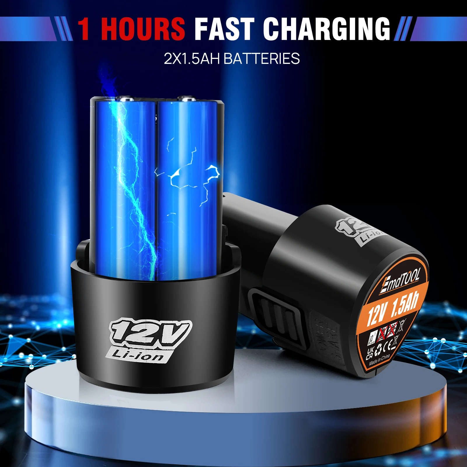 مجموعة مفاتيح ربط سقاطة كهربائية لاسلكية ، طاقة ، سائق سقاطة مع 7 مقابس ، بطاريتين ليثيوم أيون ، مفتاح إلى الأمام والعكس ، "، 12 فولت