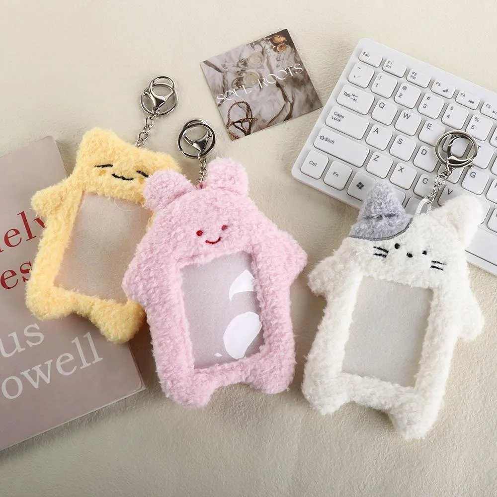 Cat Cartoon Plush Photocard Holder Rabbit INS Cartoon Card Cover Protective Case with Keychain Pendant Idol Photo Sleeve