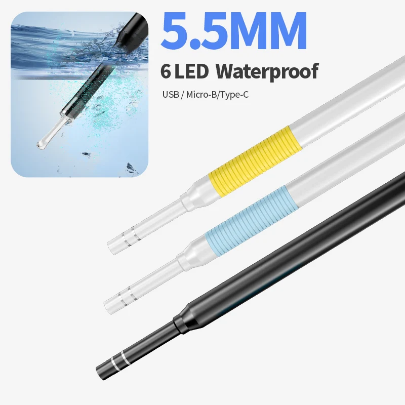 Cámara de eliminación de cera de oído USB, endoscopio de oreja con 6 LED ajustables, Compatible con Android, Smartphone, PC