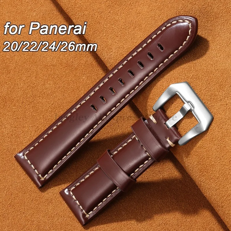 خمر جلد طبيعي حزام (استيك) ساعة لبانيراي ل Seiko ل أوميغا لامعة جلد البقر سوار الرجال اكسسوارات 20 مللي متر 22 مللي متر 24 مللي متر 26 مللي متر