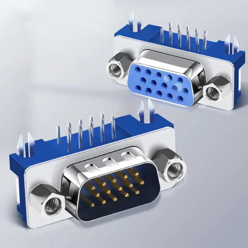 DB15 VGA Socket PCB Welding Plate 3 Rows of 15 Needles Male Female Connector DR15P 3.08/8.85mm Solid Pin 90° Terminal Fitting