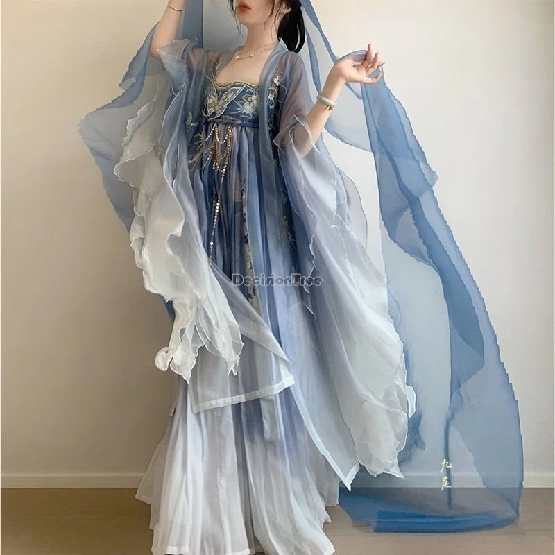 female original chinese hanfu set tang style big sleeved shirt embroidered Ruqun chest length skirt spring/summer hanfu costume