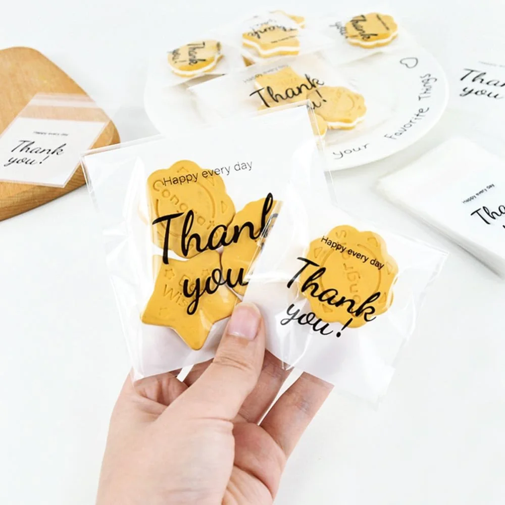 100-1000 قطعة شكرا لك الذاتي ختم أكياس OPP ذاتية اللصق حقائب للهدايا DIY بها بنفسك مجوهرات الكوكيز التعبئة والتغليف تخزين أكياس بلاستيكية