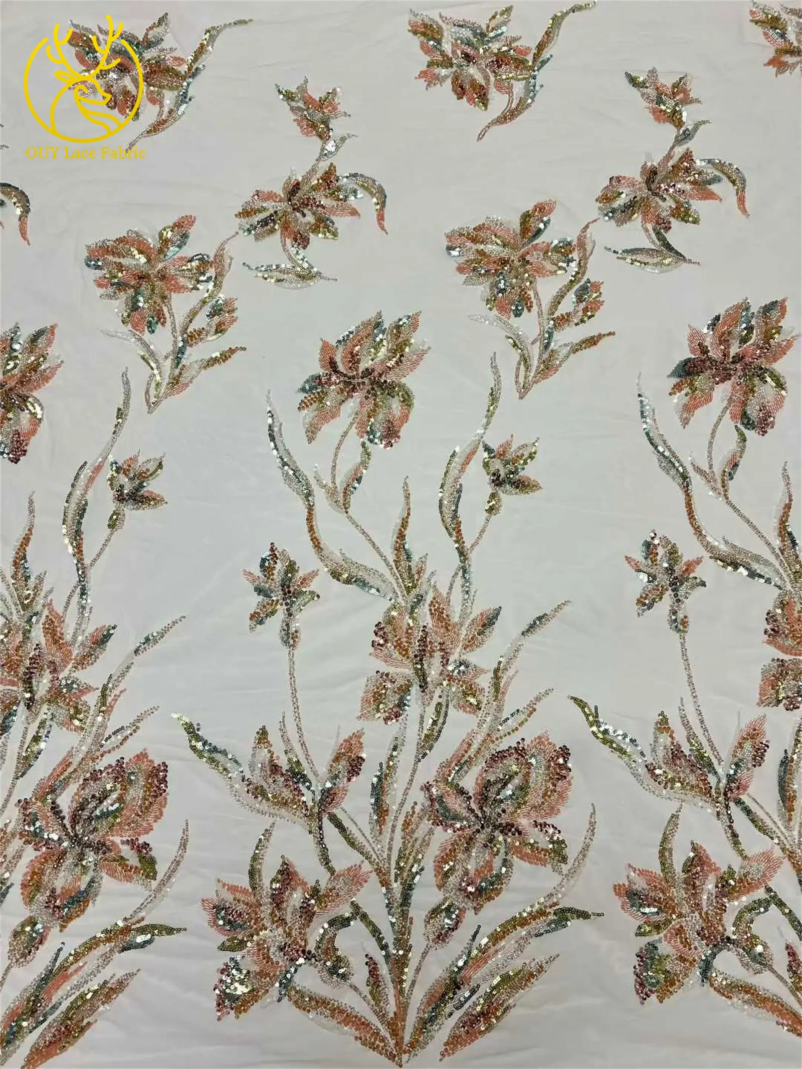 Luxuriöser afrikanischer Brautkleidstoff mit Perlenstickerei 2026 – Neuer französischer nigerianischer bestickter Blumen-Pailletten-Spitzenstoff für Hochzeits- und Partykleider – Detail 21