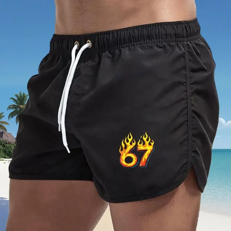 Men's quick-drying beach shorts, summer beach casualswim trunksnumber 67elastic waist drawstringsurfing shortsbreathable shorts.