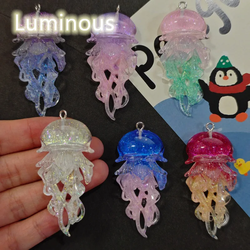 6Pcs Colorful Luminous Jellyfish Resin Pendants DIY Handmade Jewelry Charms for Earrings Necklace Key Chain Decor Accessories