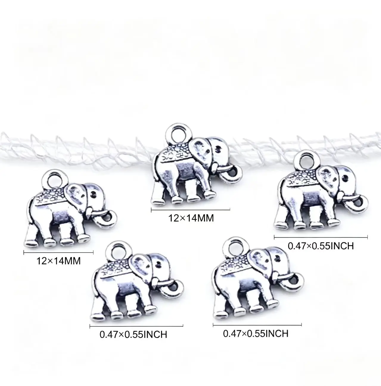 40 Pieces/Lot 12x14mm Antique Silver Color Double Sided Elephant Charms Bracelet Charm Keychain For DIY Jewelry Making