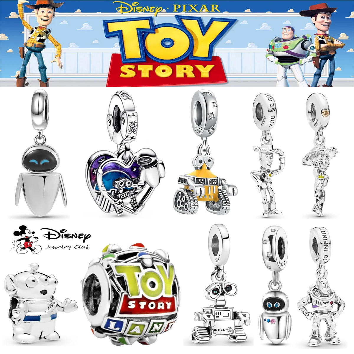 

MINISO New 925 Silver Toy Story Woody Buzz Lightyear Jessie Charm Beaded Fit Original Brand Bracelet DIY Ladies Girl Jewelry