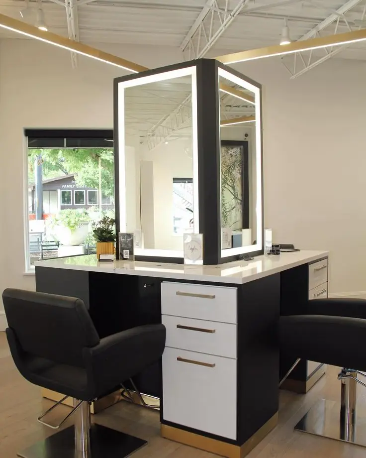Square Hair Salon Mirror Station Barber Shop Mirror Light Emitting Diode