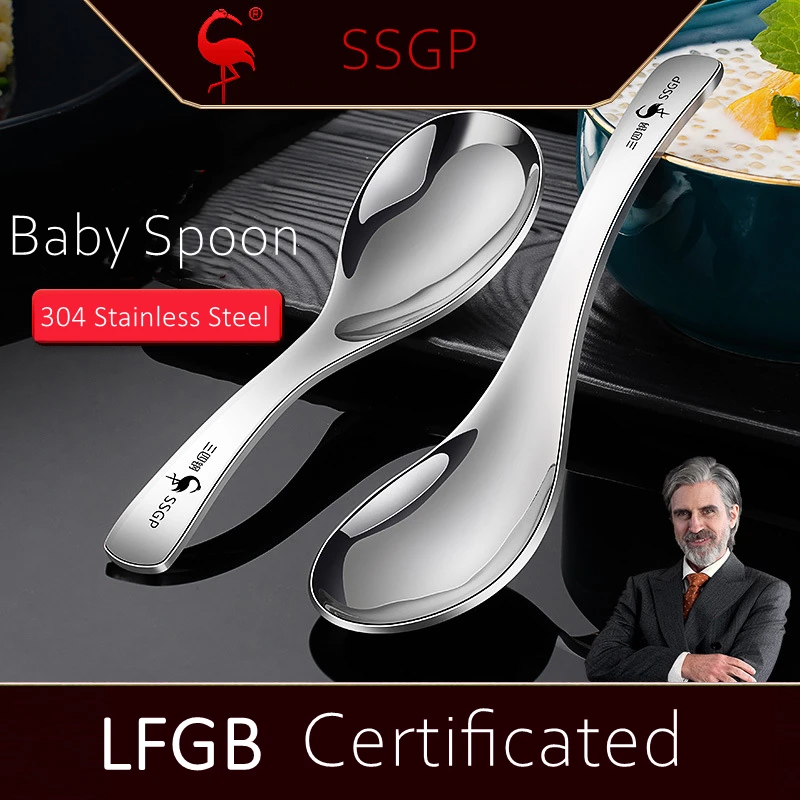 Luxury Safely 304 Stainless Steel Baby Soup Ladle Traditional Chinese Spoon LFGB Certificated Kids Tableware Children Dinnerware