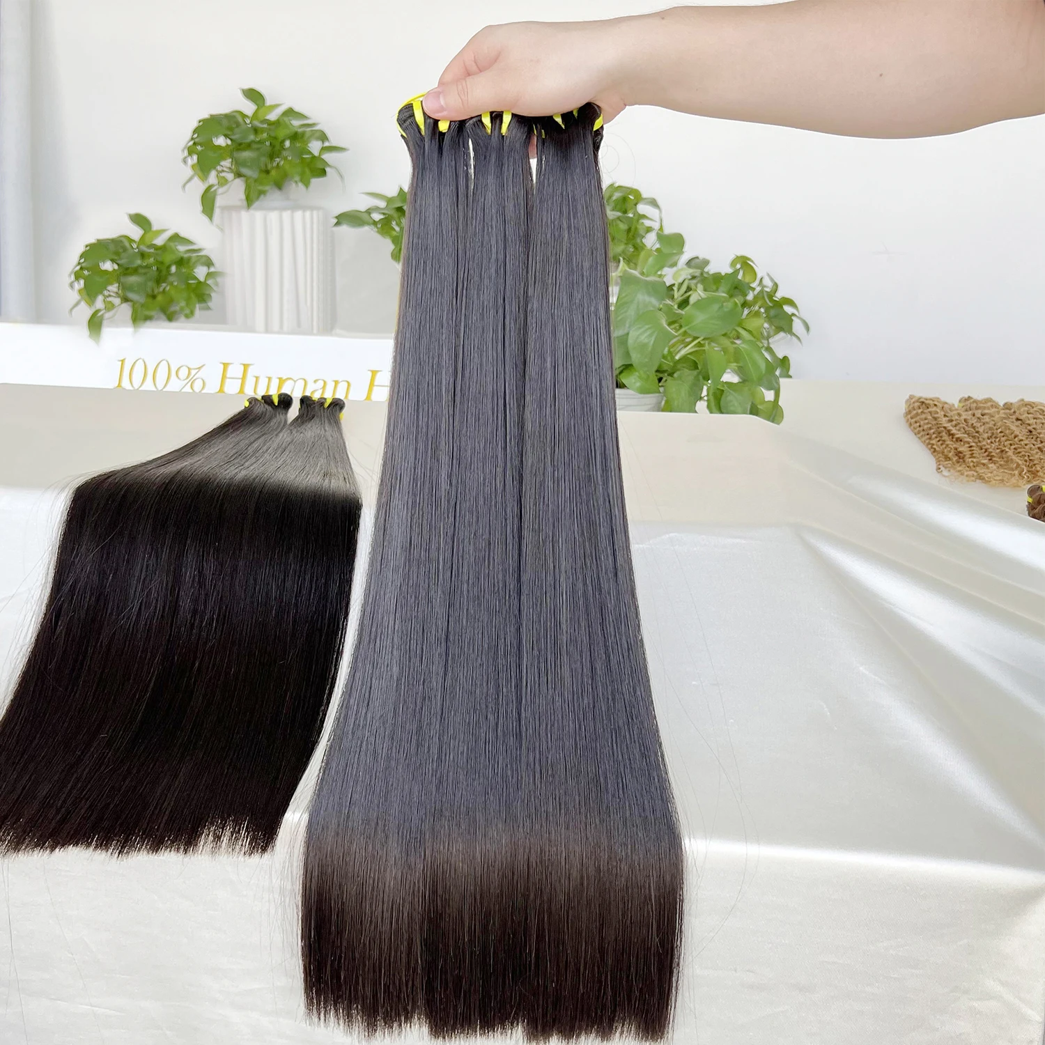 SWANEE 15A brasileño doble hueso dibujado 100% extensiones de cabello humano liso virgen para mujeres negras Cosplay extensiones de cabello Remy crudo