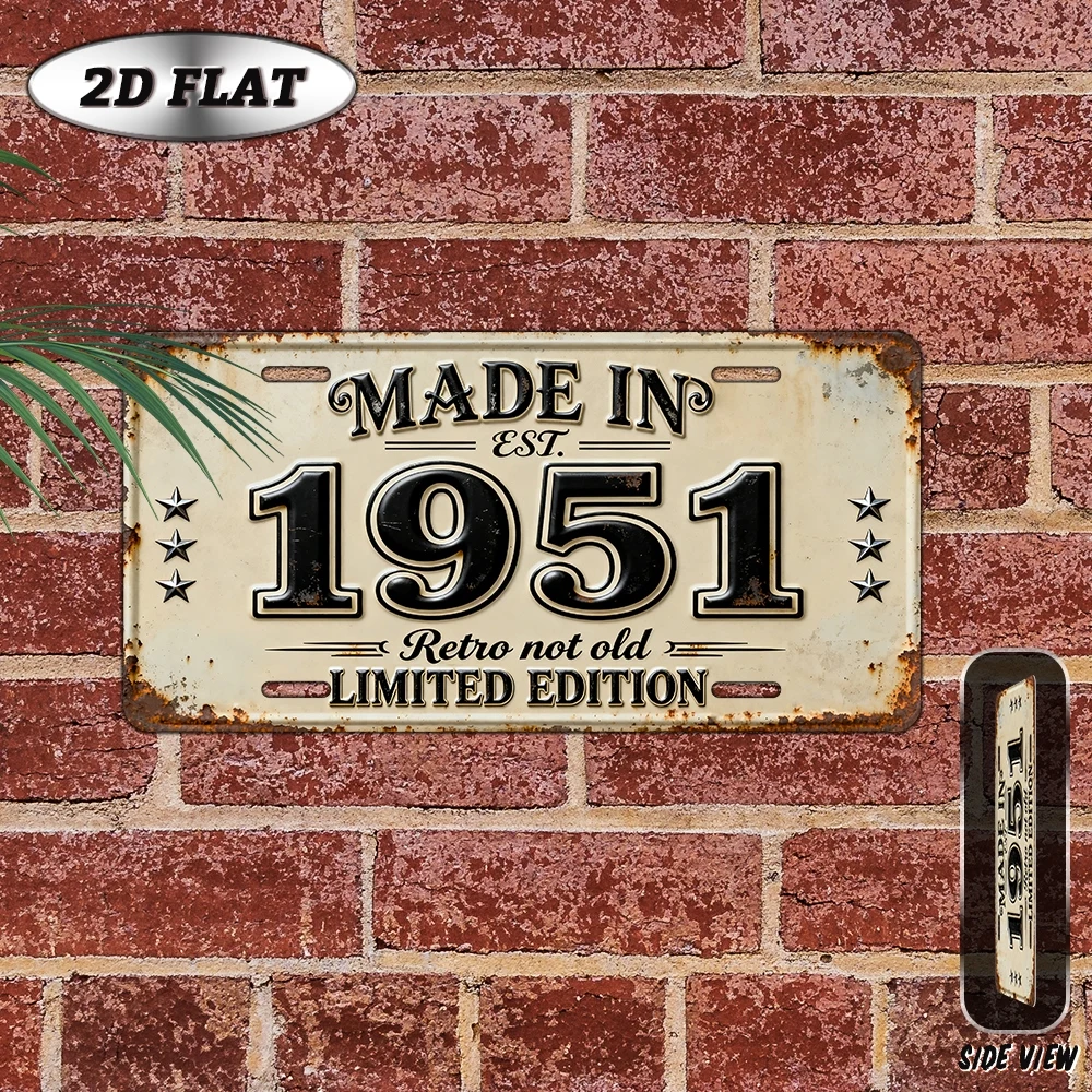 2D Flat - 2D Plane, 1pc, Vintage Metal Aluminum Decorative Sign (30.48×15.24 cm), Retro Year Sign Made in 1951, Decorative Plaqu