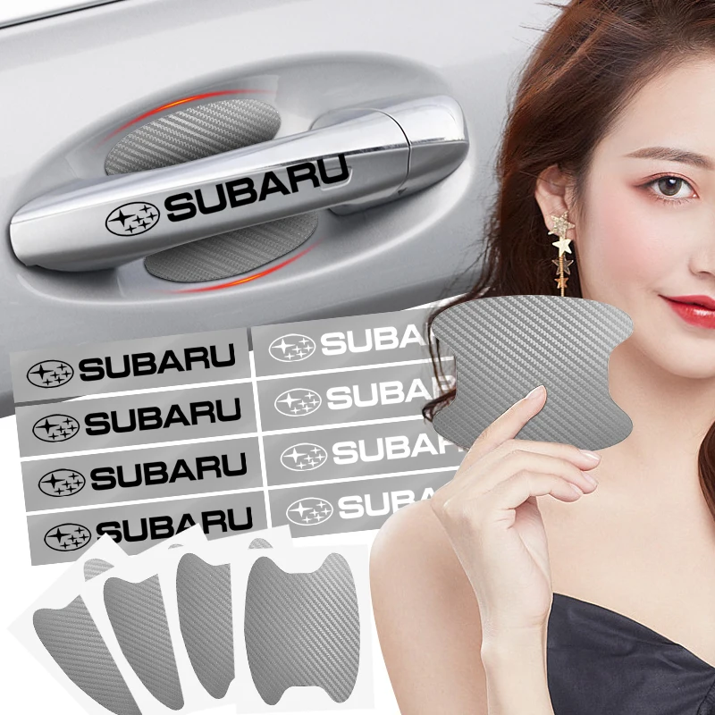

8Pcs Car Door Sticker Carbon Fiber Scratches Auto Handle Protection Film For Subaru Outback Crosstrek XV Forester Legacy WRX