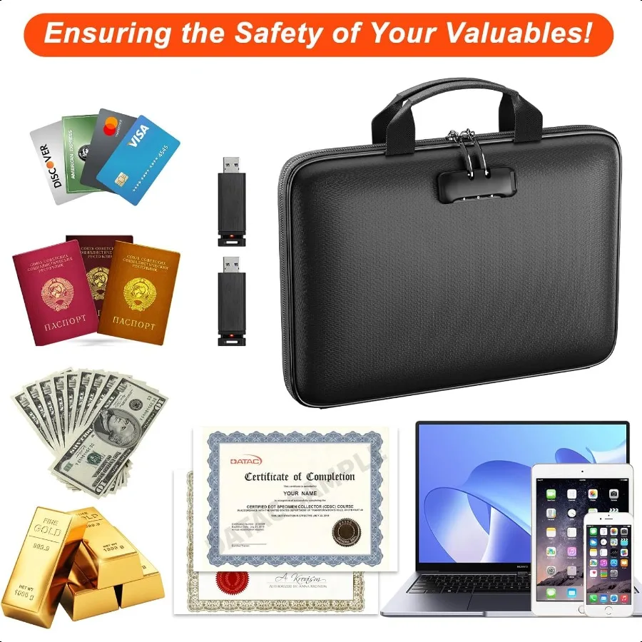 Organizzatore di file ignifugo Scatola per documenti ignifuga con serratura Cartella di file espandibile grande con 13 tasche Custodia rigida portatile sicura