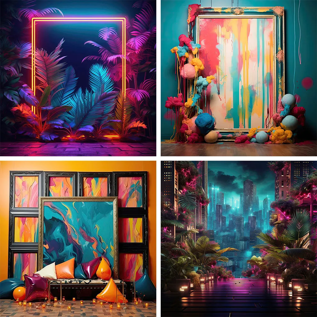 

Mehofond Neon City Photography Backdrops Oil Painting Board Princess Birthday Adult Wedding Building Background Photozone Studio