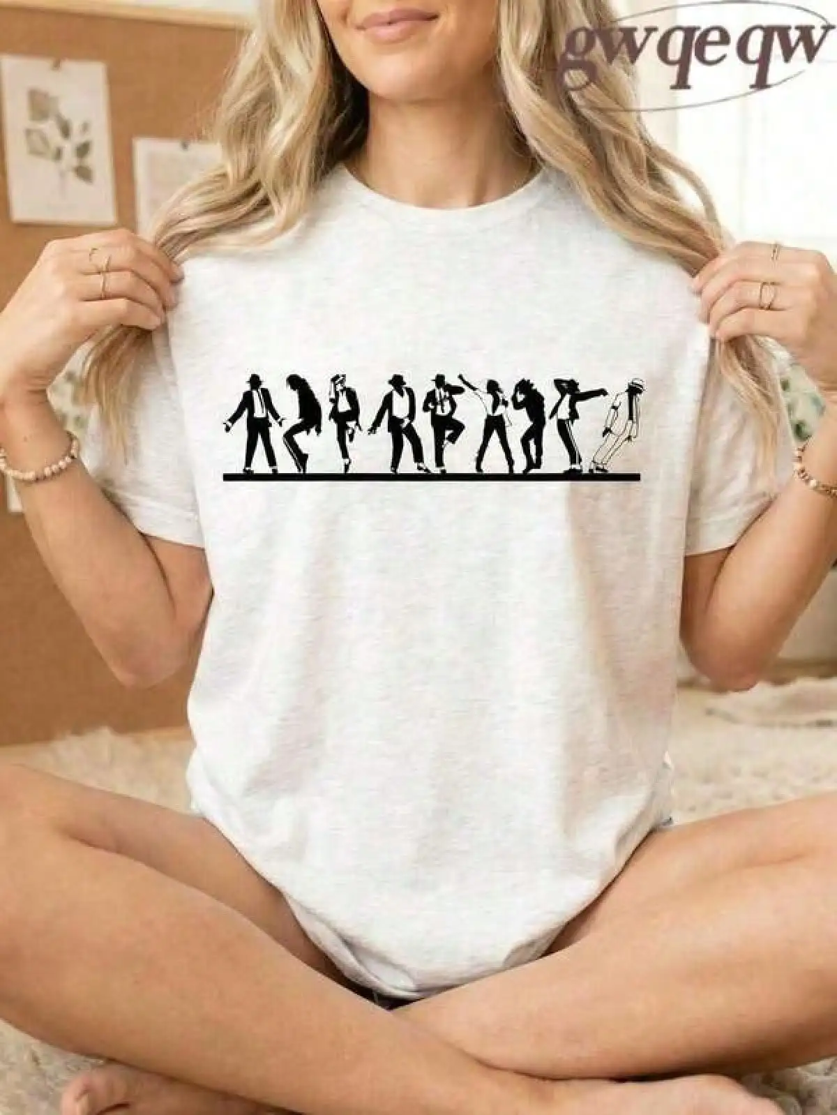 T Shirt Print ,Graphic-Cotton Tees Size Plus,Jackson King Of Pop Dance Silhouette Graphic T Shirts Women, Iconic Moves Print Oversized Tee, Summer Tops, Vacation Fits Women, Summer Fits For Women, Music Festival Fit, Retro Concert T Shirtssummer Outfits F