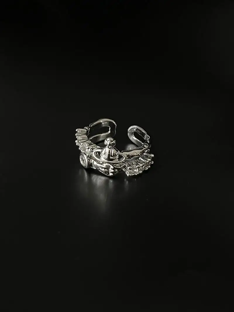 二重層ユニークなデザインリング女性のためのスターロックミストストーンリング韓国スタイルのファッショナブルなアクセサリーギフトボックス付属