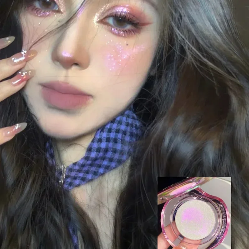 مسحوق أحمر الخدود عالي اللمعان من الحرباء باللون الأرجواني غير اللامع، بودرة أحمر الخدود اللامعة لتفتيح الوجه، لوحة مكياج متكاملة #1