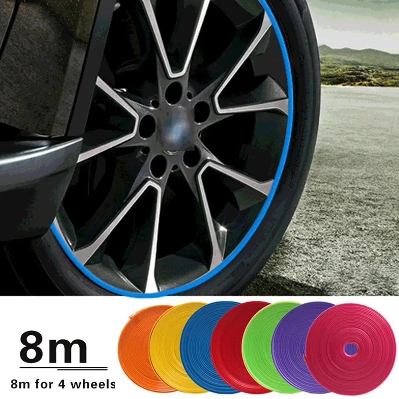 8 Meters Car Bumper Decorative Strip Red Wheel Hub Ring Moulding Trim Edge Protective Car Styling Exterior Accessories