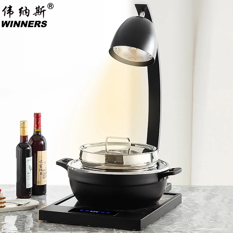 Black Color Buffet Food Pot Warmer Food Heat Warming Lamps Marbling Touch Control Electric Warming Tray for Catering