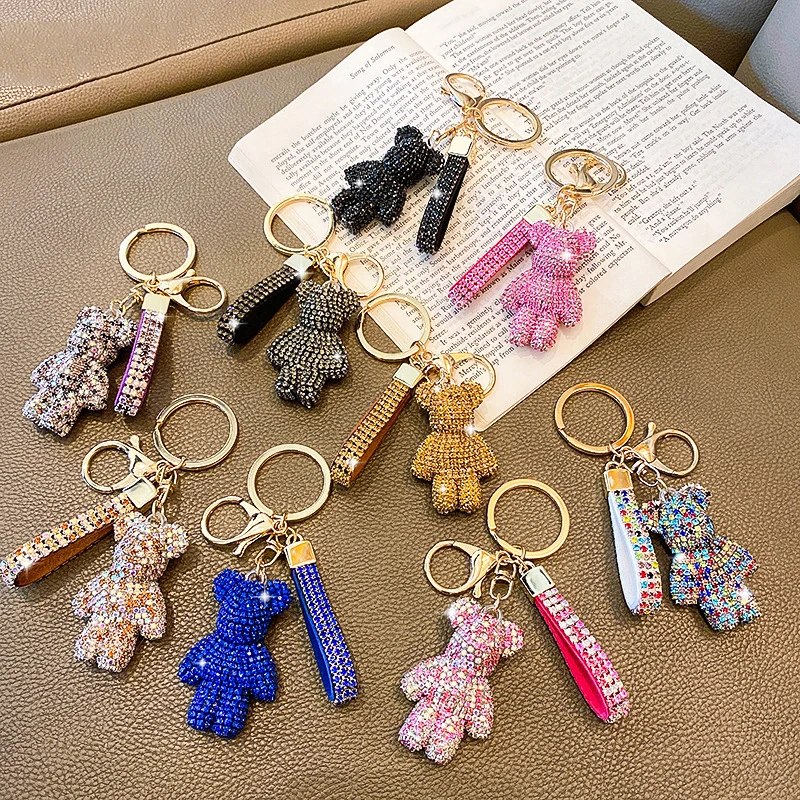 Creative diamond-encrusted small bear key chain car affixed diamond key chain pendant bag pendant small bear pendant female