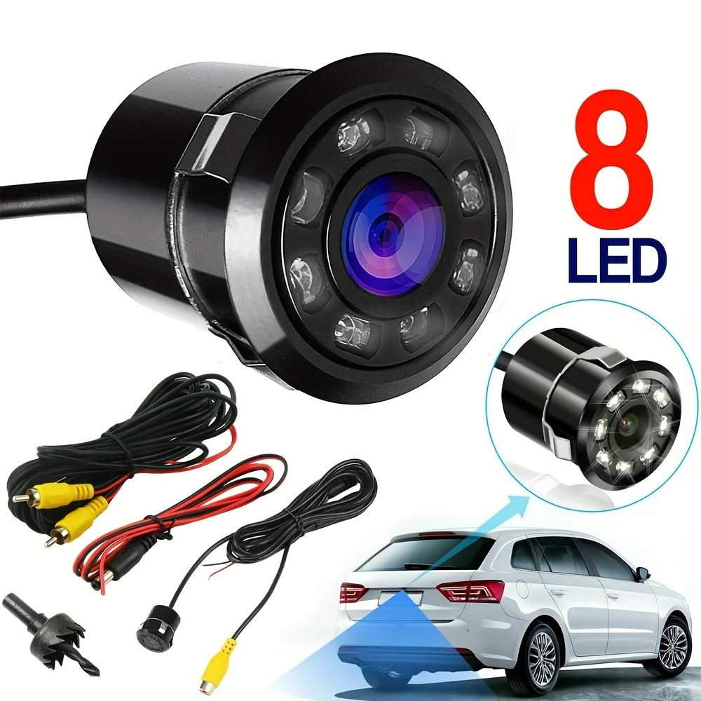 Compact Reversing Camera with 8 LEDs and Night Vision - Universal rear view solution for cars, SUVs, trucks and RVs.