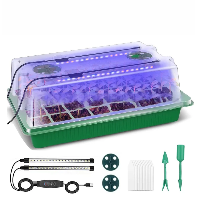 40-Cell Thickened Seedling Tray with High Lid and Light, Seedling Box, Seedling Pot with Mini Plant Growth Lamp