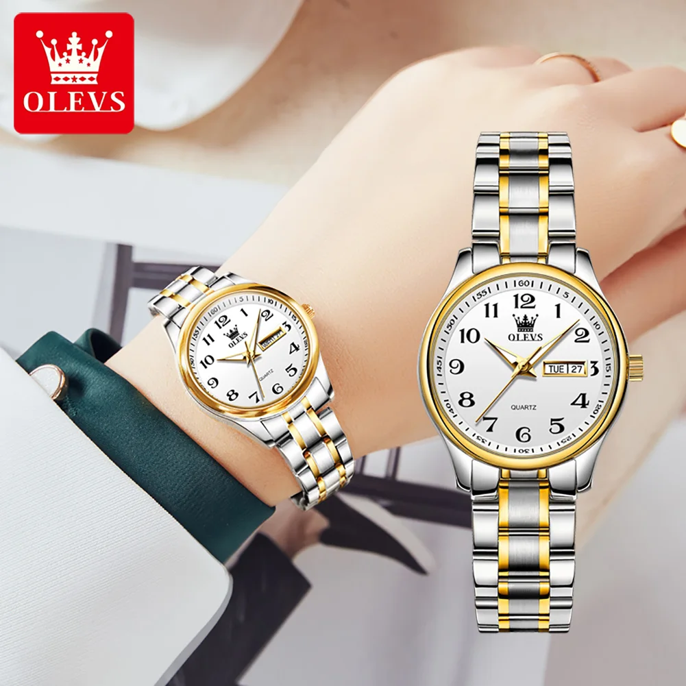 OLEVS-Montre à Quartz de Luxe pour Femme, Élégante, en Acier Inoxydable, Étanche, avec Bracelet, Semaine et Date