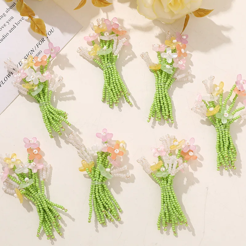 Shoe Charm 1 Piece Resin Beaded Multicolor Flower Bouquet Spring Pastoral Style DIY Clogs Decor for Women Clear Crystal