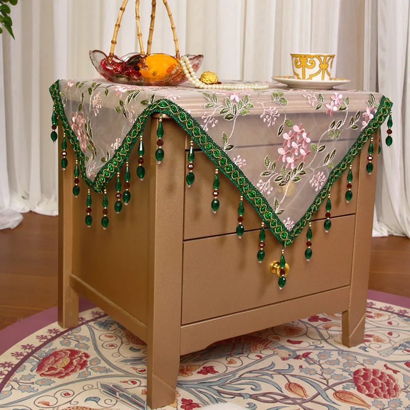 New Embroidery Bedside Table Cover Cloth Lace Light Luxury Square Tablecloth Dust Cover Refrigerator Washing Machine Dust Cover