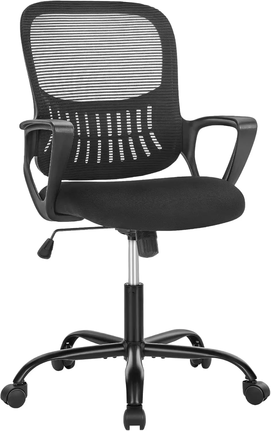 

Office Desk Task Chair With Lumbar Support And Comfortable Armrests, Fixed Arms, Dark Black