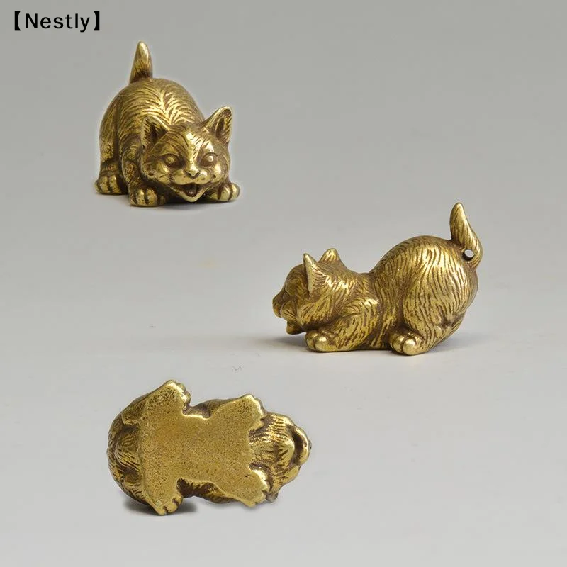 4 Styles Available Brass Cute Cats Figurines Miniatures Desktop Ornaments Small Animal Tea Pet Home Decor Accessories〔Nest〕