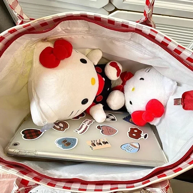 Sanrio płócienna torba damska moda o dużej pojemności Hello Kitty torebka kreskówka jeden torba na ramię na zakupy torba na ramię