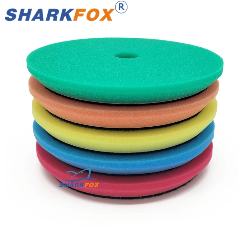 Sharkfox 5inch (125mm) Polishing Buffing Pads Flat Foam Sponge Car Polisher Clean Waxing Auto Paint Maintenance Care Kit Tool