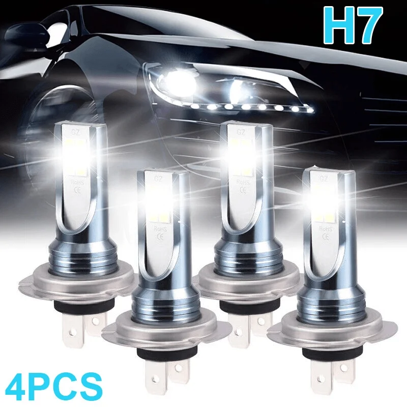 4pcs H7 LED Headlight Kit - 3000+ Lumens Super Bright 6000K Xenon-Like White, High/Low Beam Replacement with Plug-and-Play