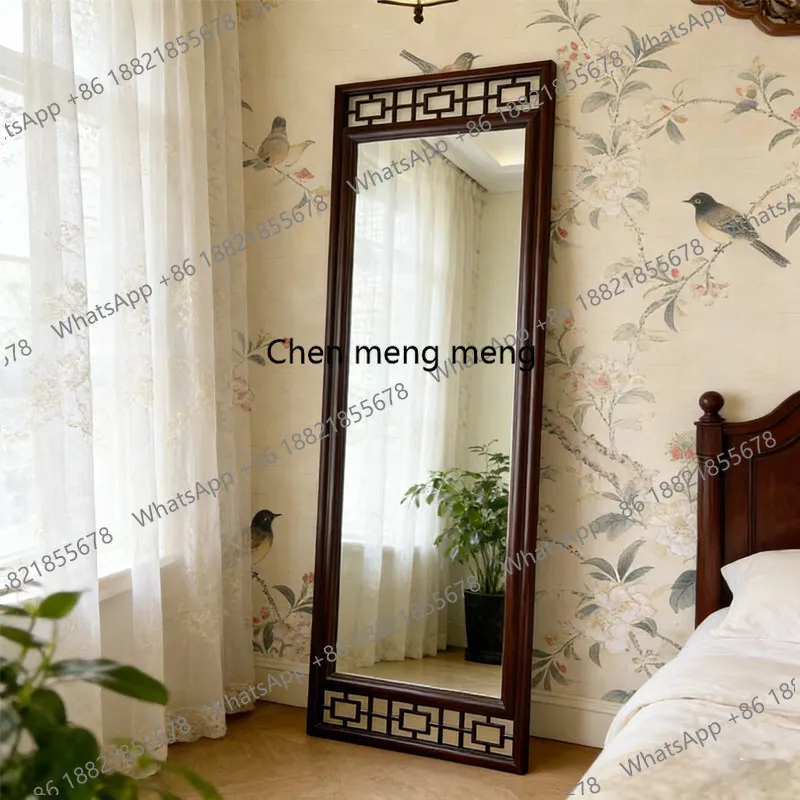 

French Chinese style element floor mirror New Chinese entrance full body mirror Elegant retro entrance mirror