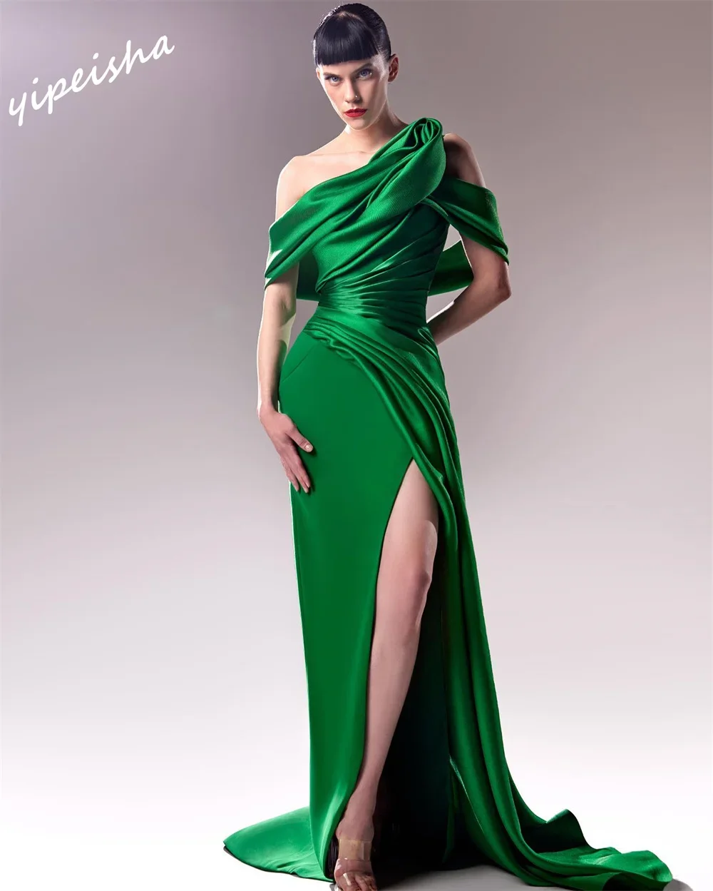 Yipeisha Exquisite Off-the-shoulder Mermaid Floor Length Evening Dresses Draped Shirred Satin Customized