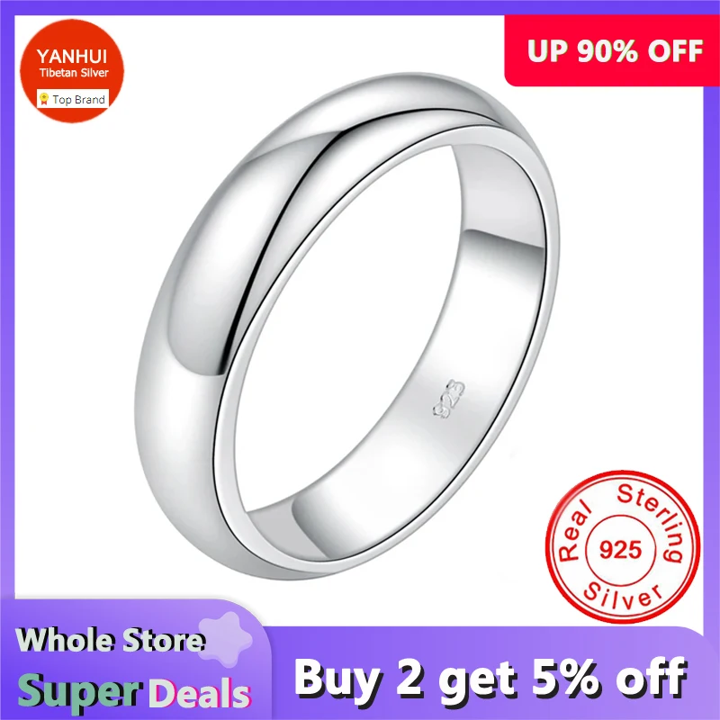 Tibetan Silver  Rings For Women Men Simple Couple Ring Never Fade 4MM Smooth Stainless Steel Wedding Band For Lovers Gift