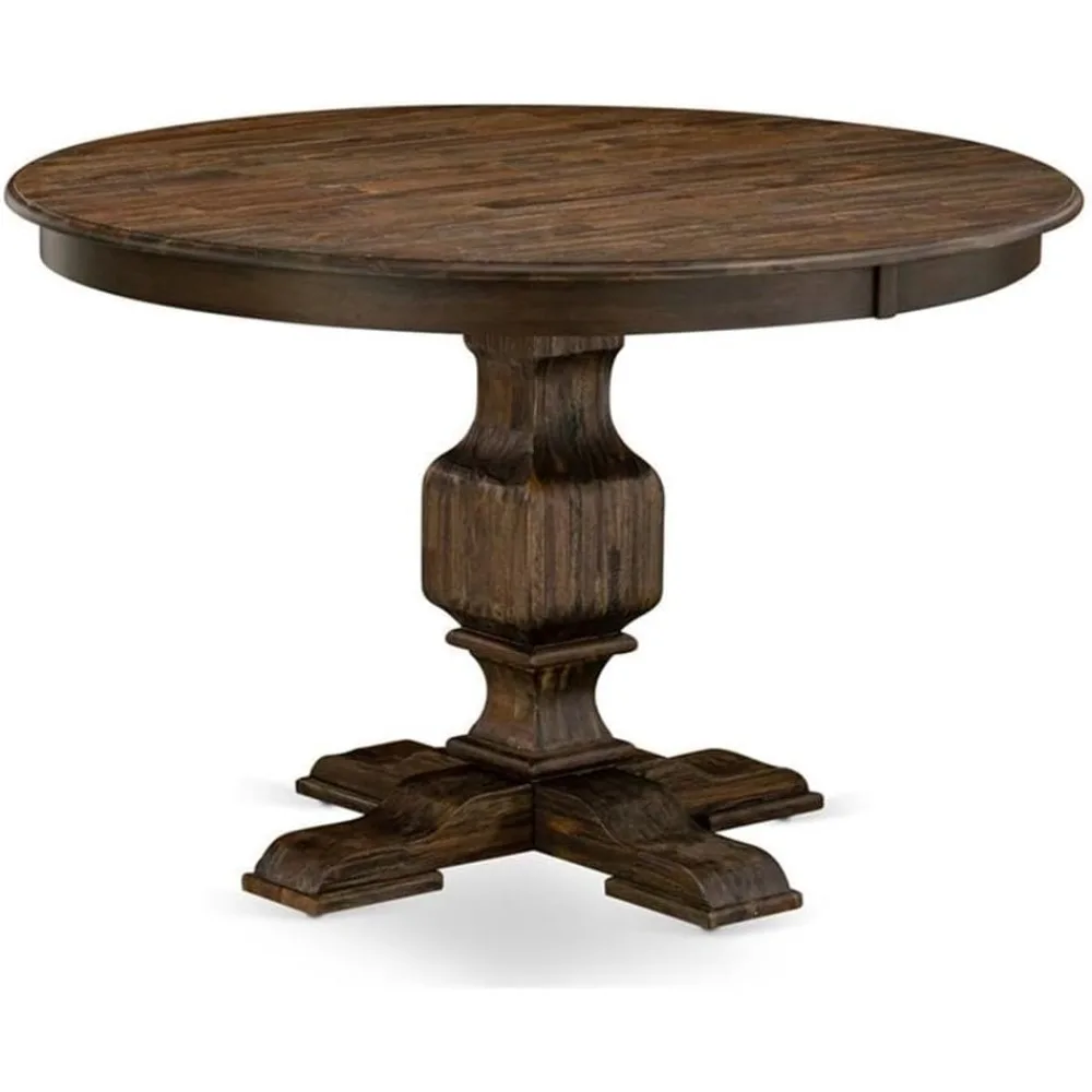 FE3-07-TP Ferris Kitchen Esstisch – eine runde Holztischplatte mit Sockel, 48 x 48 Zoll, Distressed Jacobean