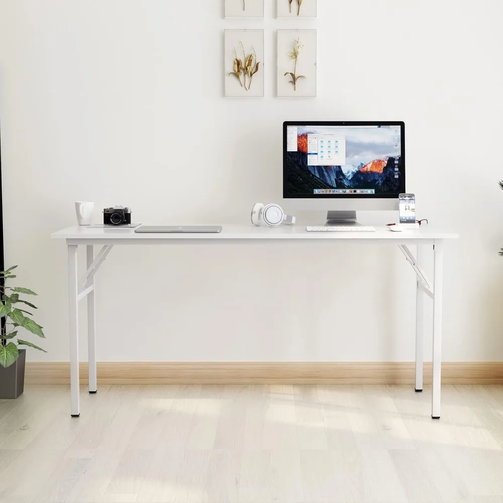 Modern 62-inch opvouwbaar computerbureau - grote schrijftafel voor thuiskantoor in eenvoudige stijl, ruimtebesparend opvouwbaar ontwerp voor efficiënt