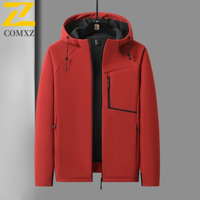 

COMXZ 2025 Men Women Couple Fleece Lined Thick Warm Softshell Jacket Winter Stand Collar Loose Fit Ultra Stretch T8 Coat