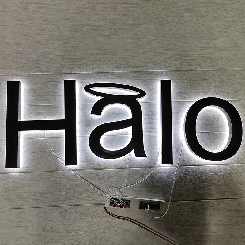 Custom LED Business Logo 3D Illuminated Letters House Number Light Modern Residential Door Plate Metal with Acrylic Address Sign