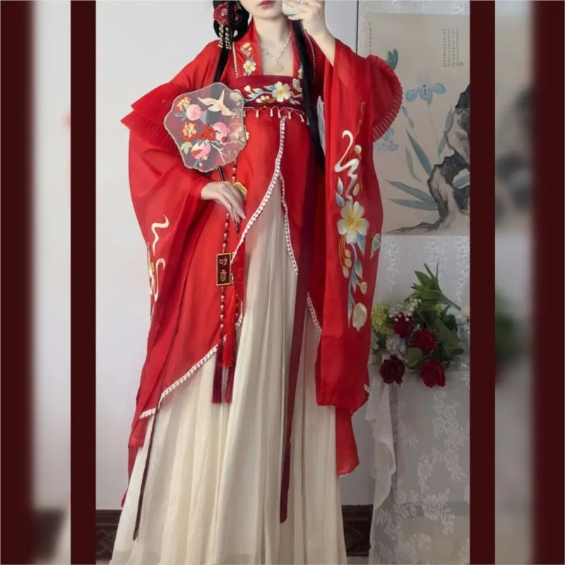 Women's Han Chinese Clothing Qingzhi Southern and Northern Dynasties Big Sleeve Chest-High Dress Embroidery Genuine Slimming