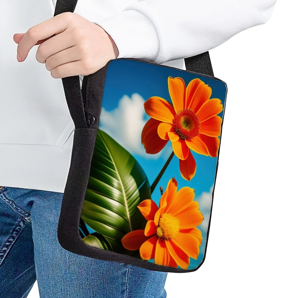 Flores bonitas imprimir saco crossbody para as mulheres lazer jardim de infância criança água almoço estudante novo semestre sacos de ombro