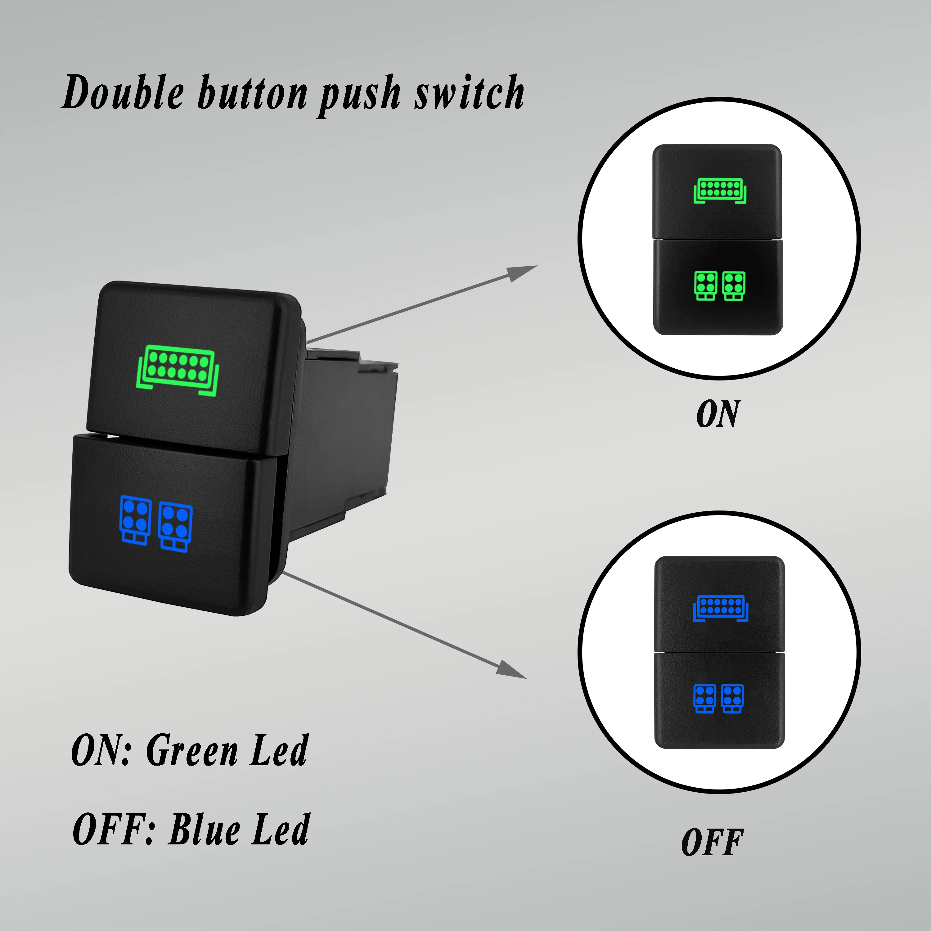 Interruptor de botón de encendido y apagado de 12V, barra de luz Led/flechas/señal de giro Led azul y verde para coche Toyota 4Runner Hilux RAV4